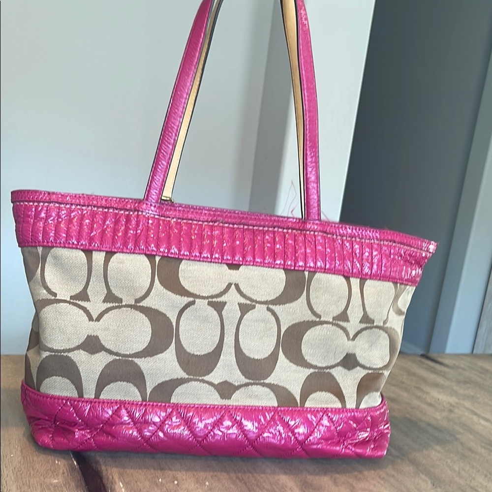 Coach Pink and Brown Quilted Tote Bag